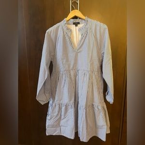 J.Crew Tiered popover dress in striped cotton poplin, banker blue, medium